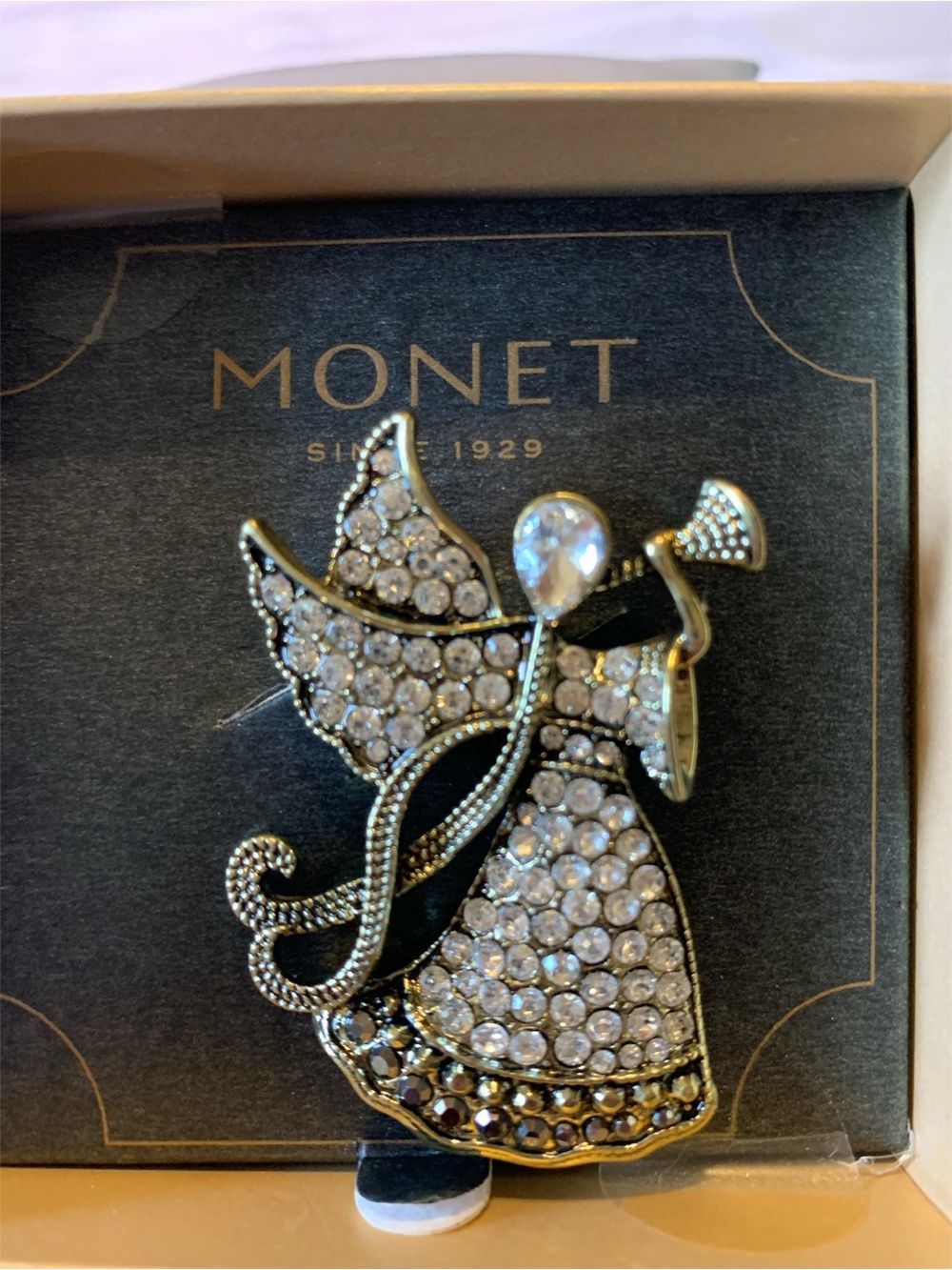 Monet Gold-Tone Angel Brooch with Clear Crystals